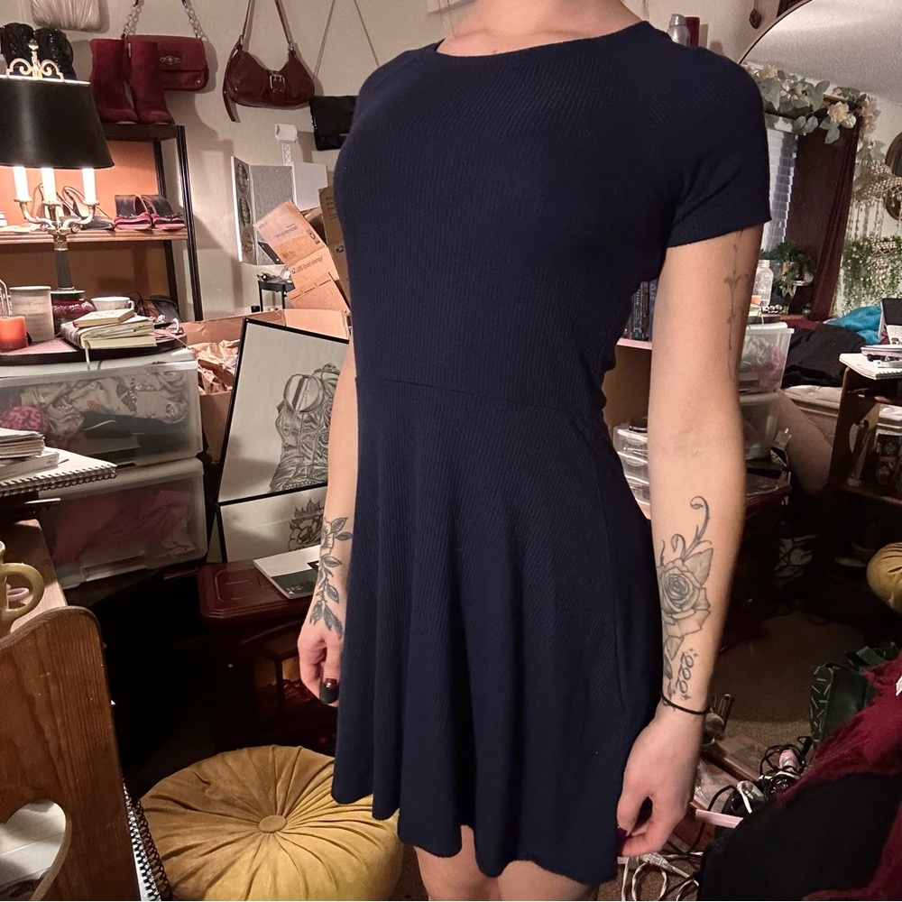 navy blue short sleeve mini dress